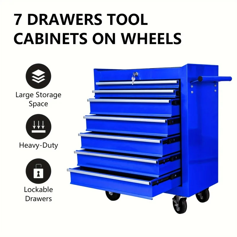 Workshop Tools Trolley - 7-laden blauwe multifunctionele gereedschapswagen met wielen,