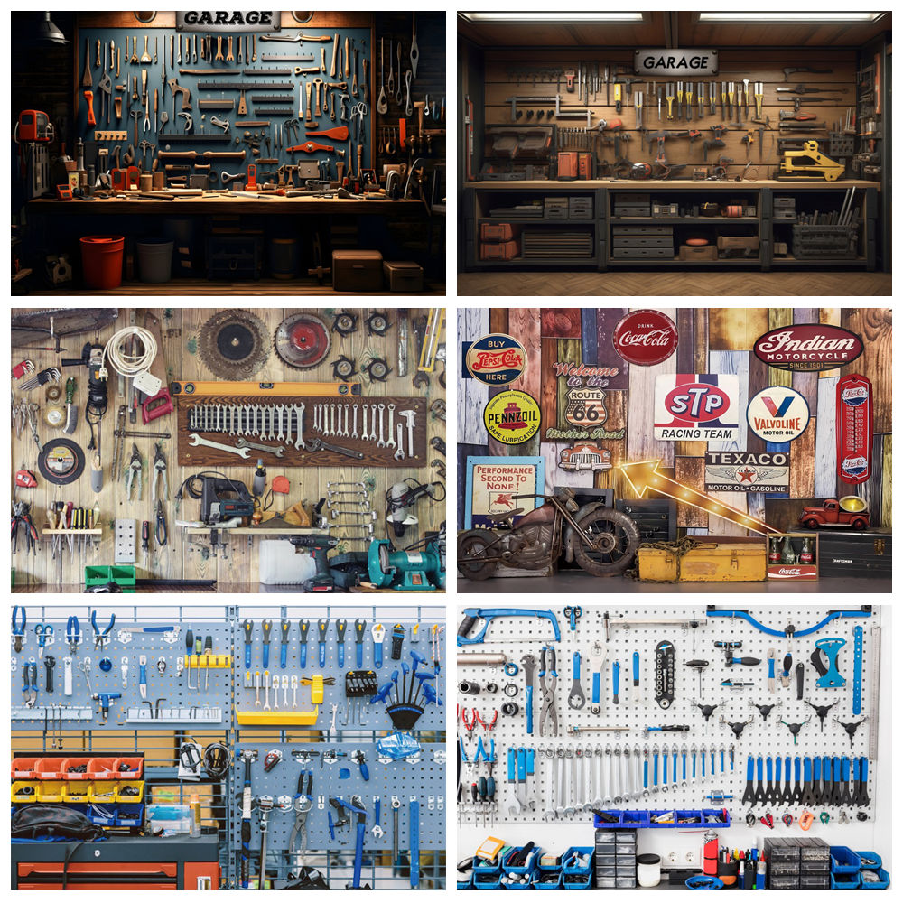 Workshop Tools Background - Vintage Garage Achtergrond Auto Reparaties Gereedschap