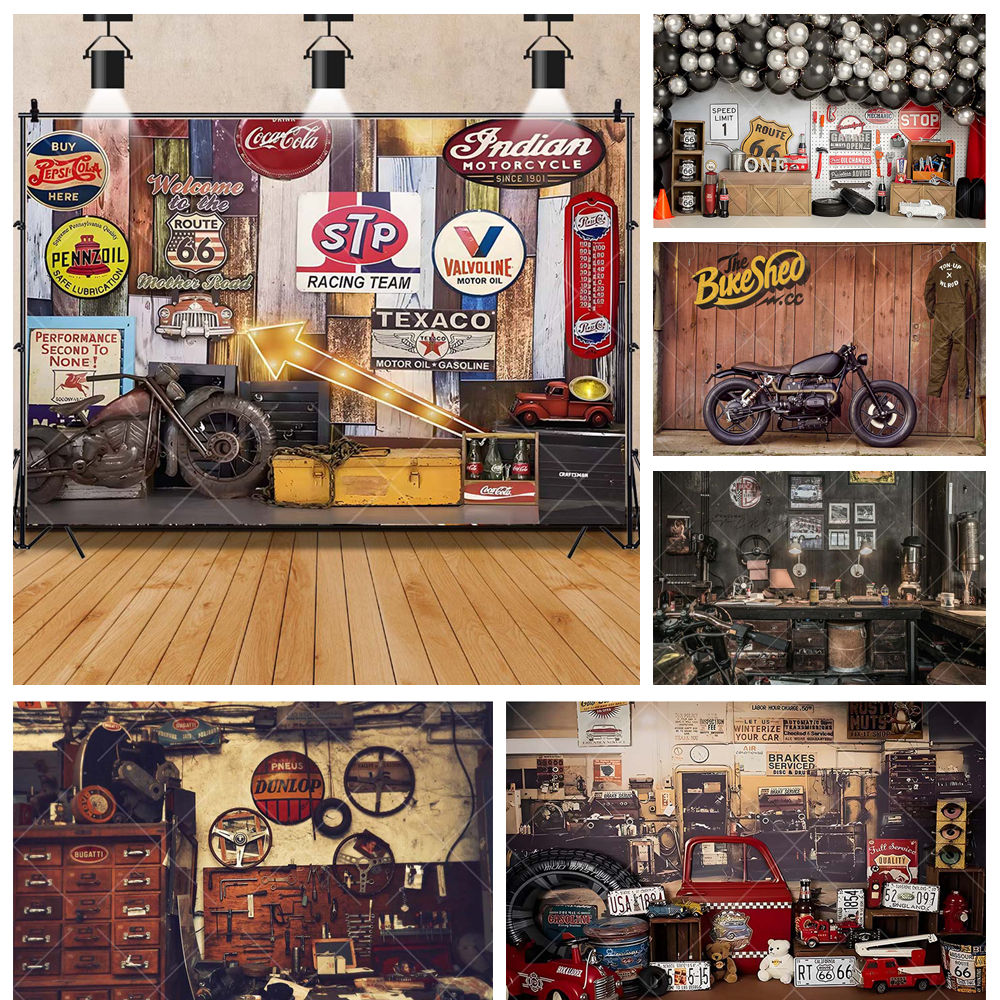 Workshop Tools Background - Retro motorfiets auto reparaties garage tool