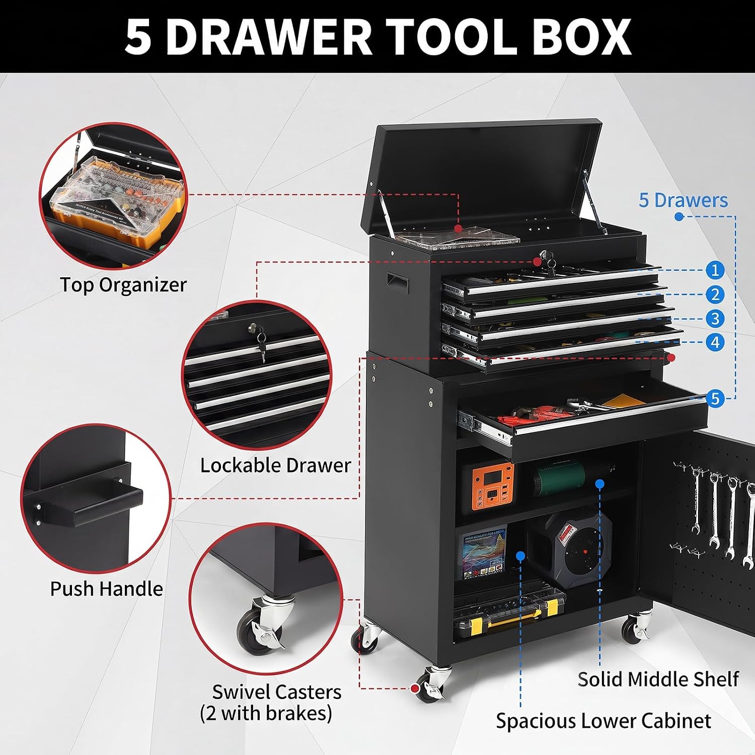 5-laden rolbare gereedschapska - Workshop Tools Trolley recensie en prijs