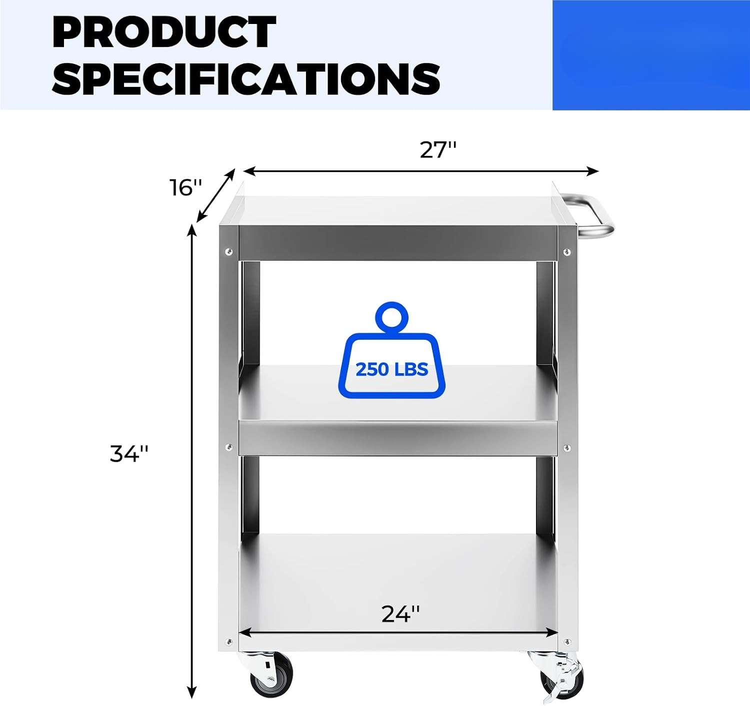 3-laags roestvrijstalen rolwag - Workshop Tools Trolley recensie en prijs