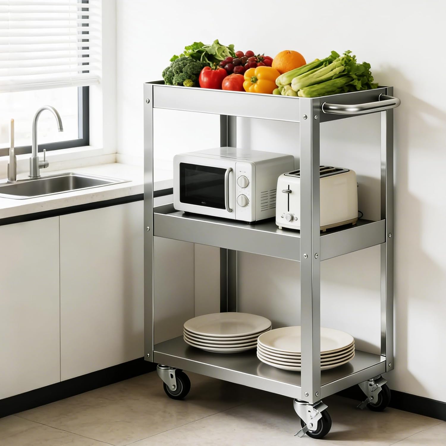 3-laags roestvrijstalen rolwag - Workshop Tools Trolley recensie en prijs